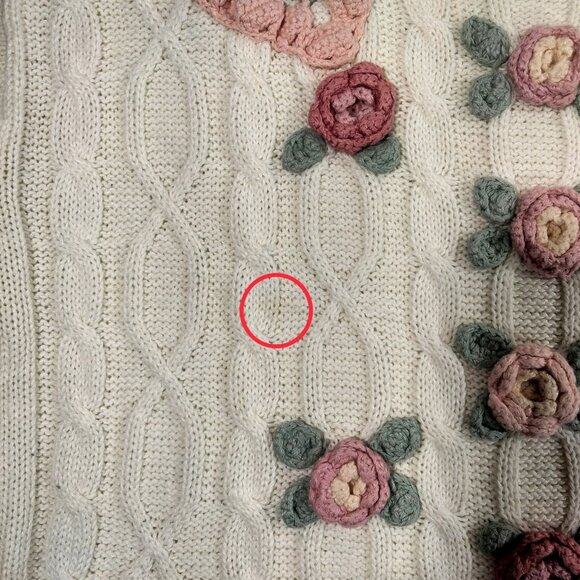 Vtg 90s Grandma Sweater L Short Sleeve Floral Embroidered Cottagecore Coquette - Picture 3 of 9